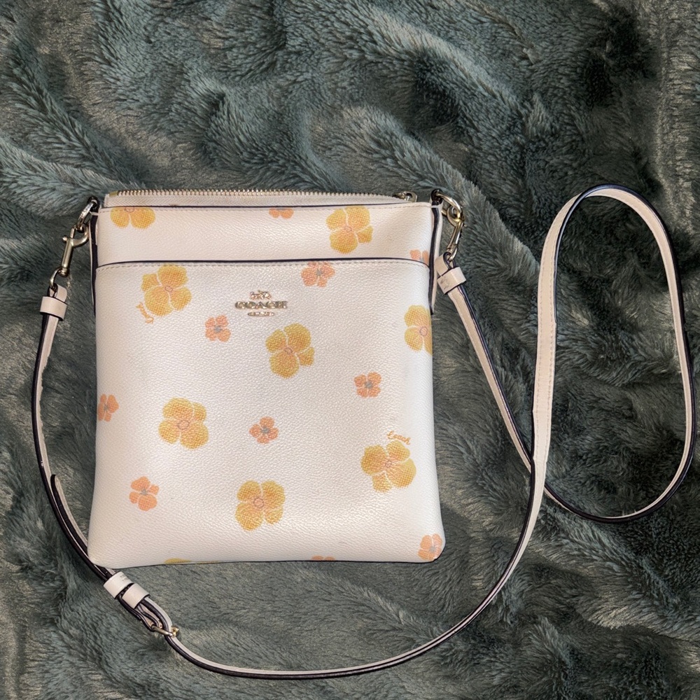 Coach White Floral Crossbody with Yellow & Peach Flowers